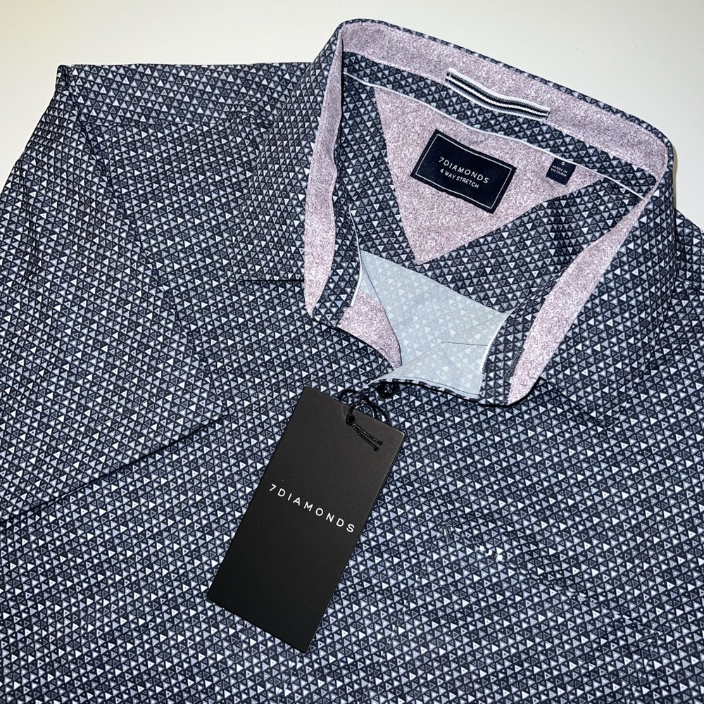 NWT 7Diamonds Men's Small Button Down Shirt Navy Geometric Cosmic Empire 4-Way
